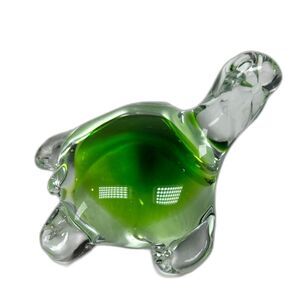 Murano Style Art Glass Turtle Green Sommerso Paperweight Figurine Hand Blown